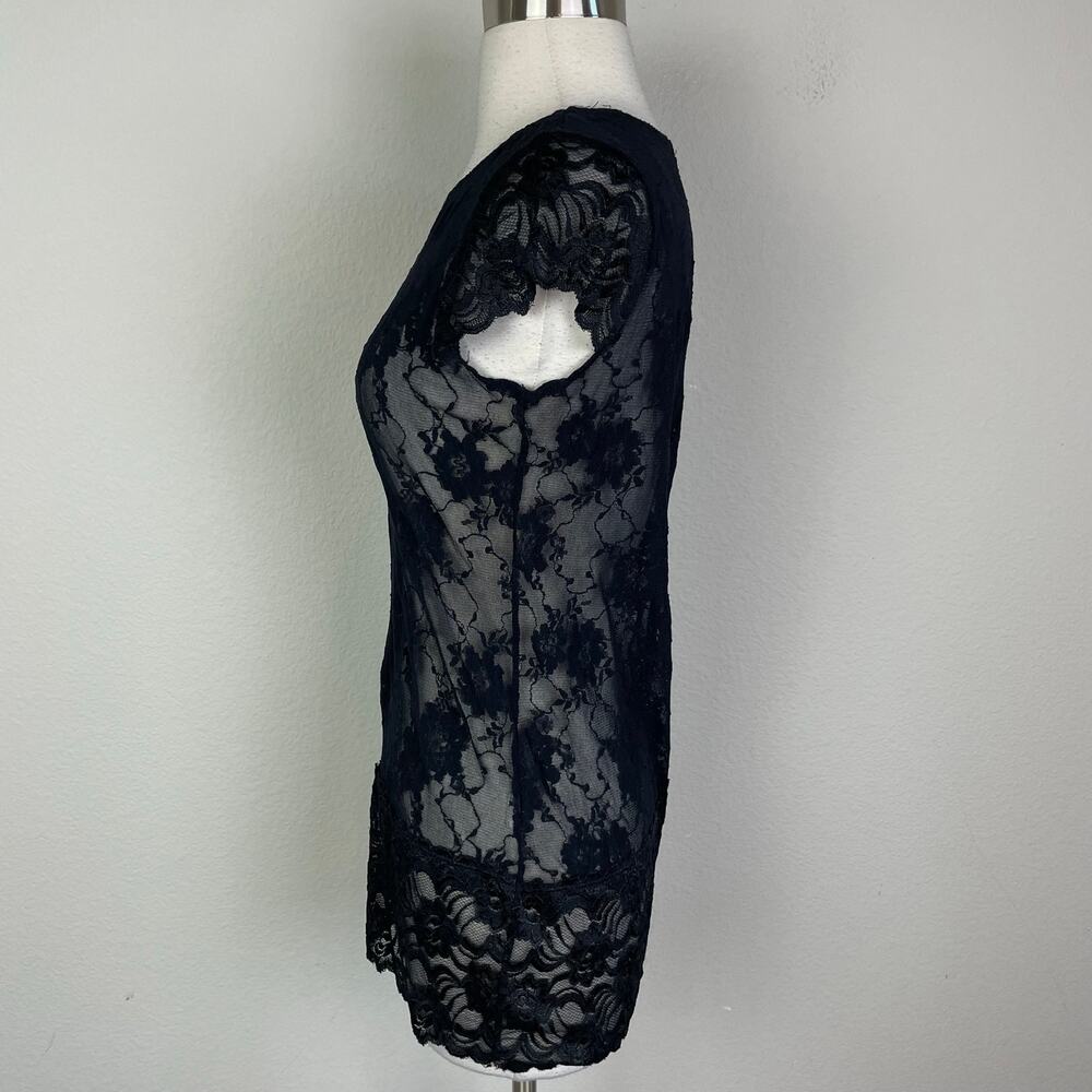 Vintage Black Lace Layers Short Sleeve Whimsigoth Top Large - Picture 4 of 7